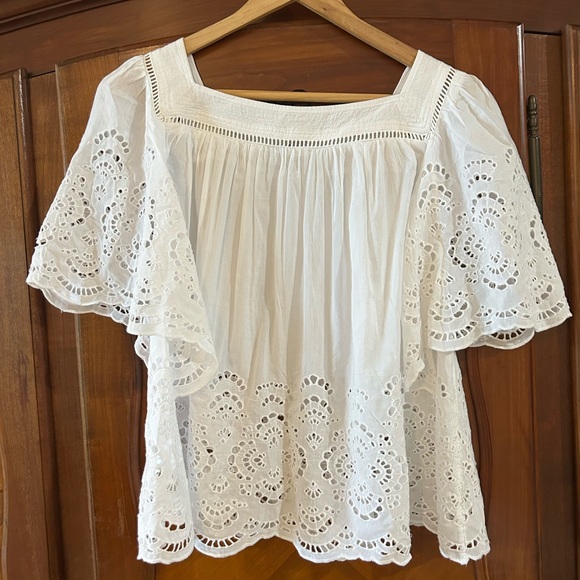 NWT Madewell White Eyelet Peasant Top size small - Picture 5 of 6
